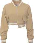 Urban Revivo Women's Khaki Contrast Trim Bomber Jacket