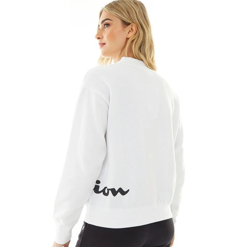Womens Champion Large Logo Funnel Neck Sweatshirt in White