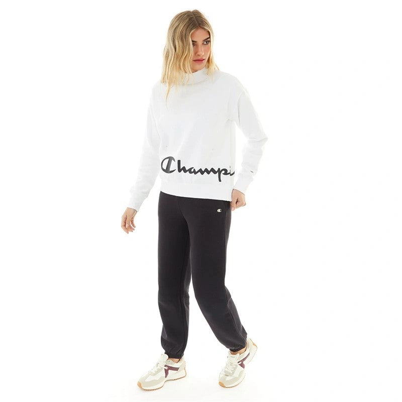 Womens Champion Large Logo Funnel Neck Sweatshirt in White