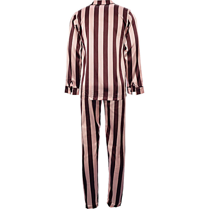 Night Men's Satin Stripe Pyjama Set in Burgundy