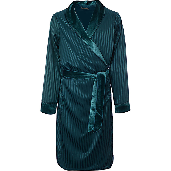 Night Men's Jacquard Stripe Robe with Velvet Trim