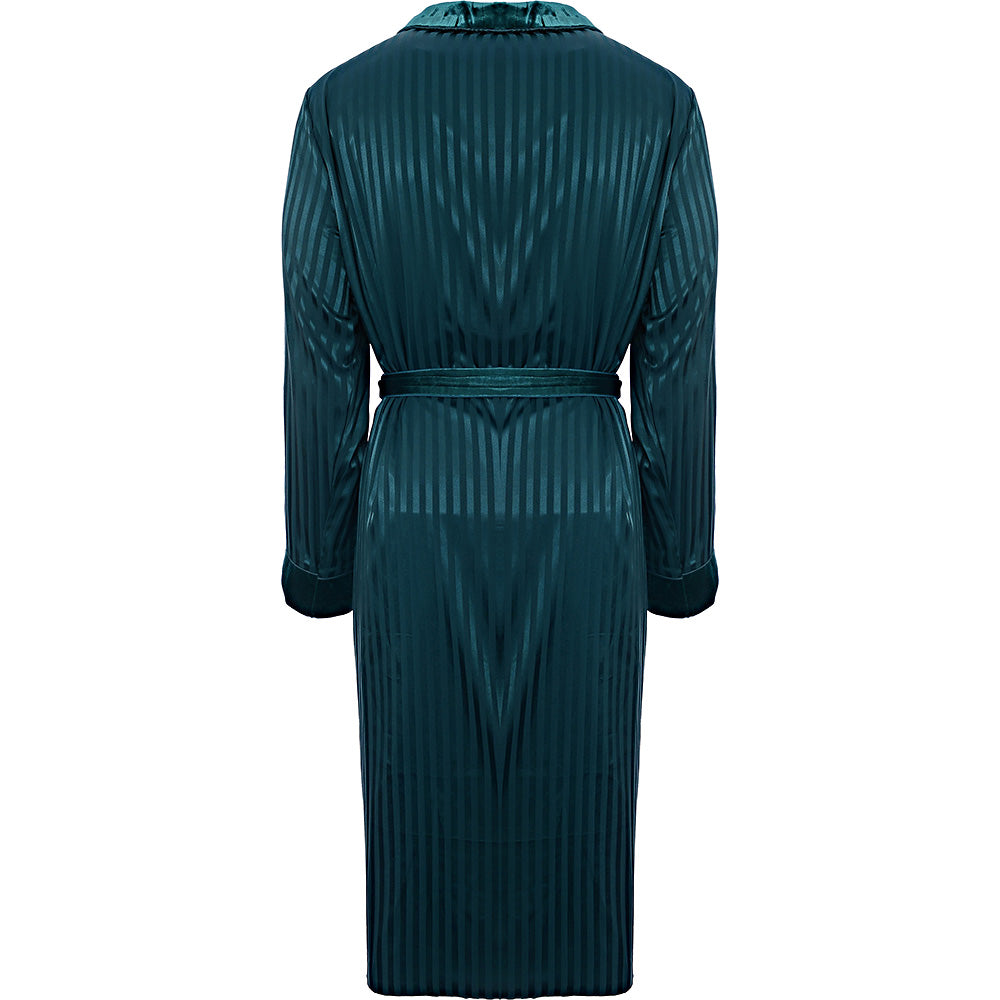 Night Men's Jacquard Stripe Robe with Velvet Trim