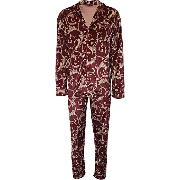 Night Men's Velvet Baroque Pyjamas in Burgundy