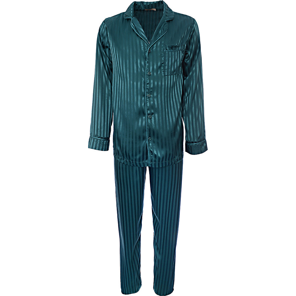 Night Men's Satin Jacquard Stripe Pyjama Set in Blue