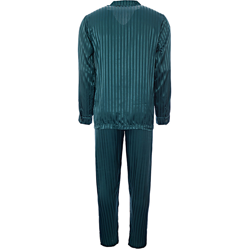 Night Men's Satin Jacquard Stripe Pyjama Set in Blue