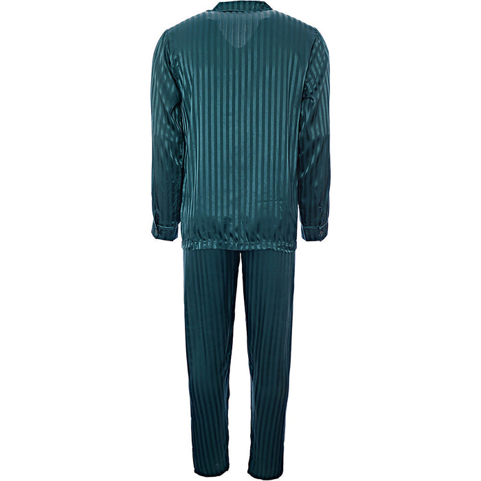 Night Men's Satin Jacquard Stripe Pyjama Set in Blue