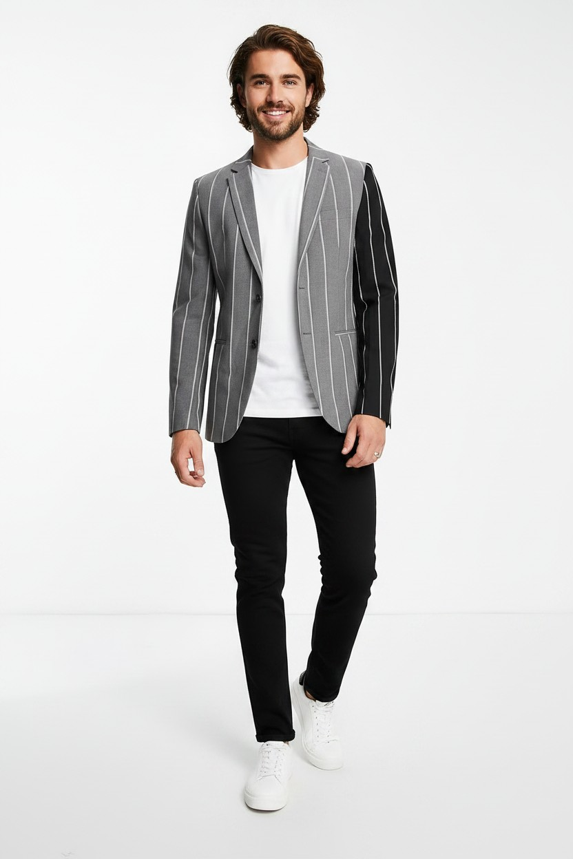 Bolongaro Trevor Mens Suit Jacket in Stripe With Contrast Panels In Multi