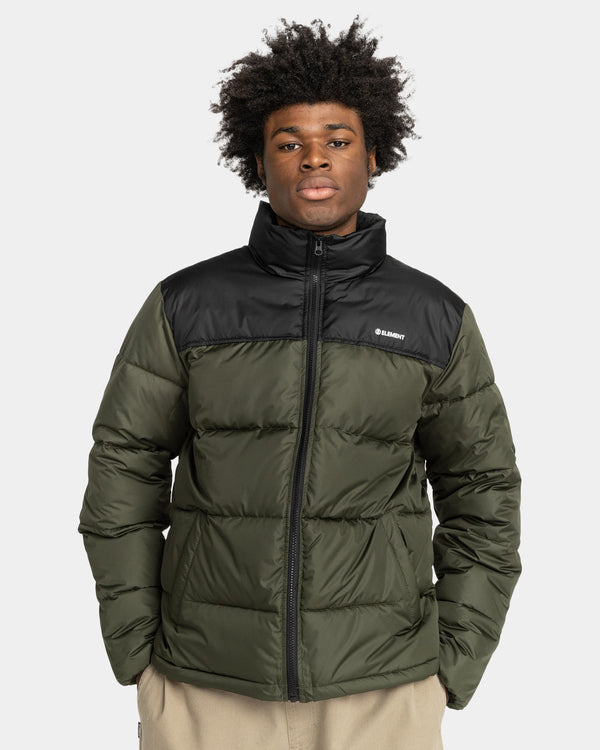 Mens Element Alder Artic Puffer Jacket In Khaki And Black Colourblock