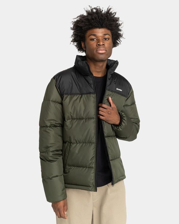 Mens Element Alder Artic Puffer Jacket In Khaki And Black Colourblock