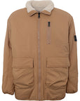 Calvin Klein Jeans Men's Off White/Camel Reversible Sherpa Borg Long Parka Jacket