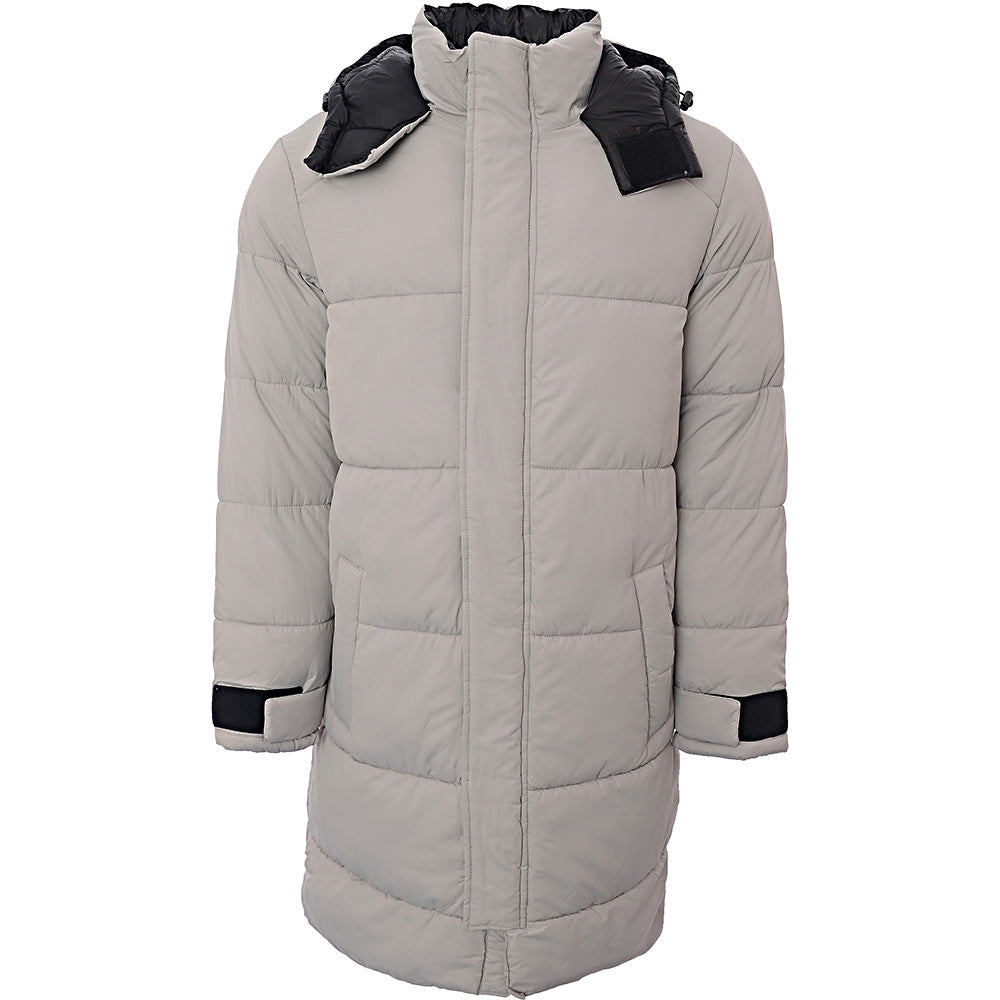 Adpt Mens Long Puffer Jacket With Hood In Grey