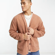 Mens  Adpt Oversized Teddy Cardigan In Light Pink