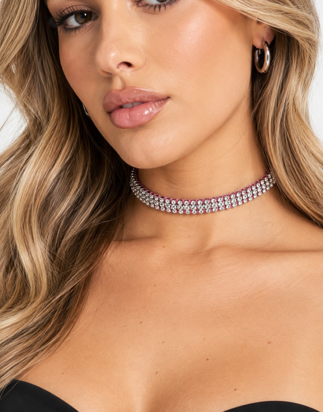 Tammy Girl Womens Choker Necklace In Pink Crystal
