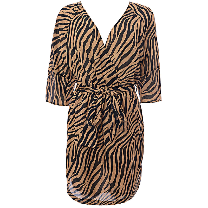 Mango Womens Tiger Print Wrap Mini Dress In Brown