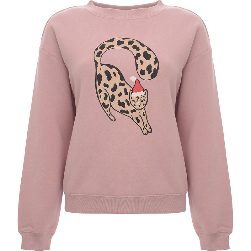 Monki Women's Pink Cat Print Christmas Jumper