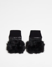 Jayley Womens Faux Fur Trim Fingerless Leather Gloves In Black