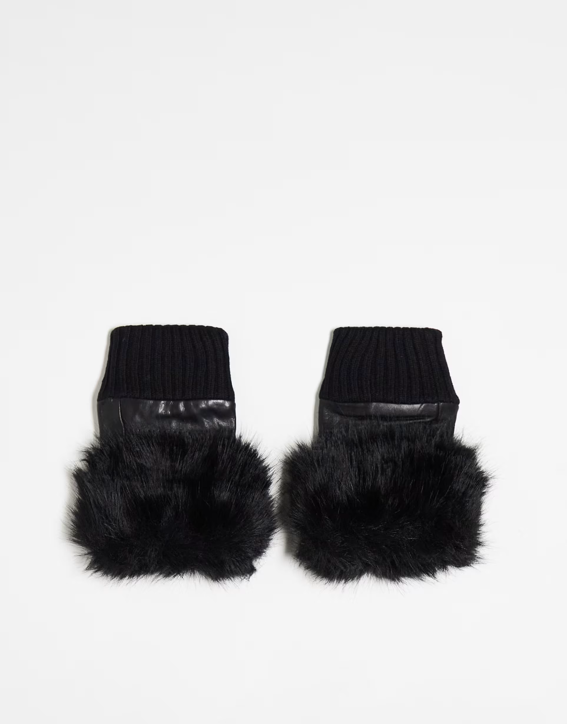 Jayley Womens Faux Fur Trim Fingerless Leather Gloves In Black