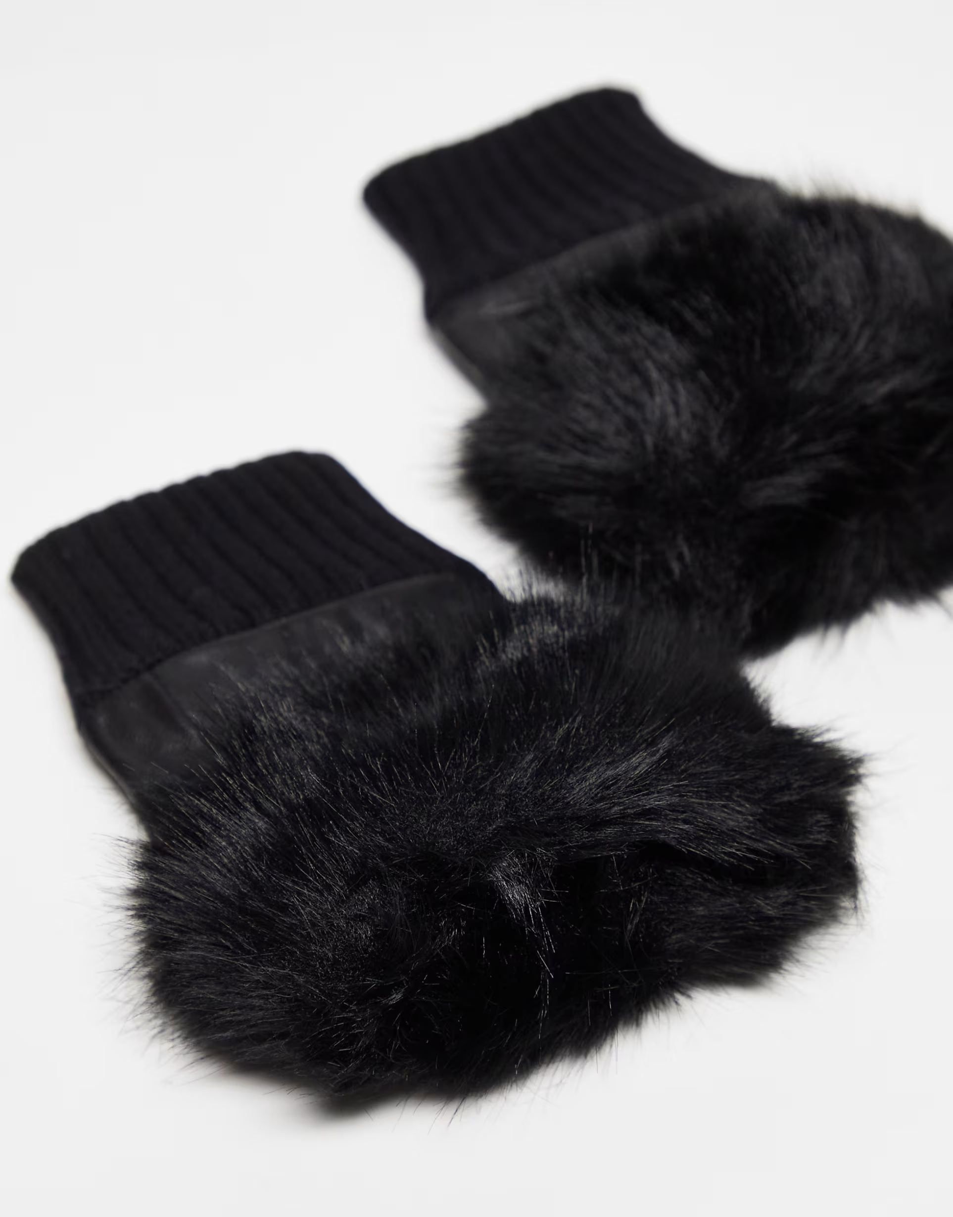 Jayley Womens Faux Fur Trim Fingerless Leather Gloves In Black
