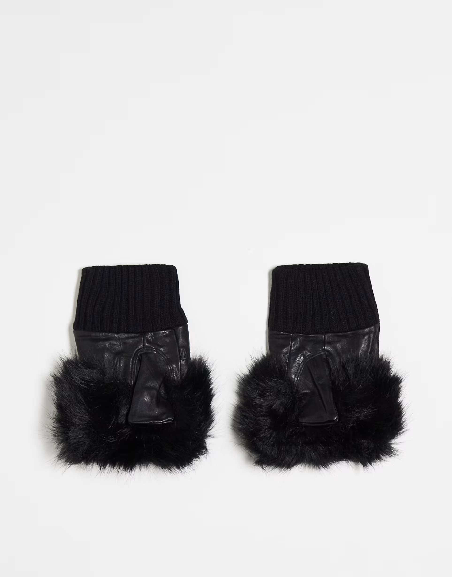 Jayley Womens Faux Fur Trim Fingerless Leather Gloves In Black
