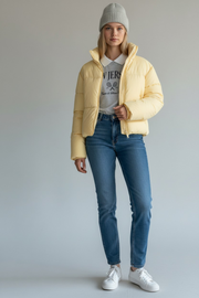 Monki Womens Padded Jacket In Yellow