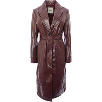 Pimkie Womens Red Vinyl Longline Coat with Tie Detail