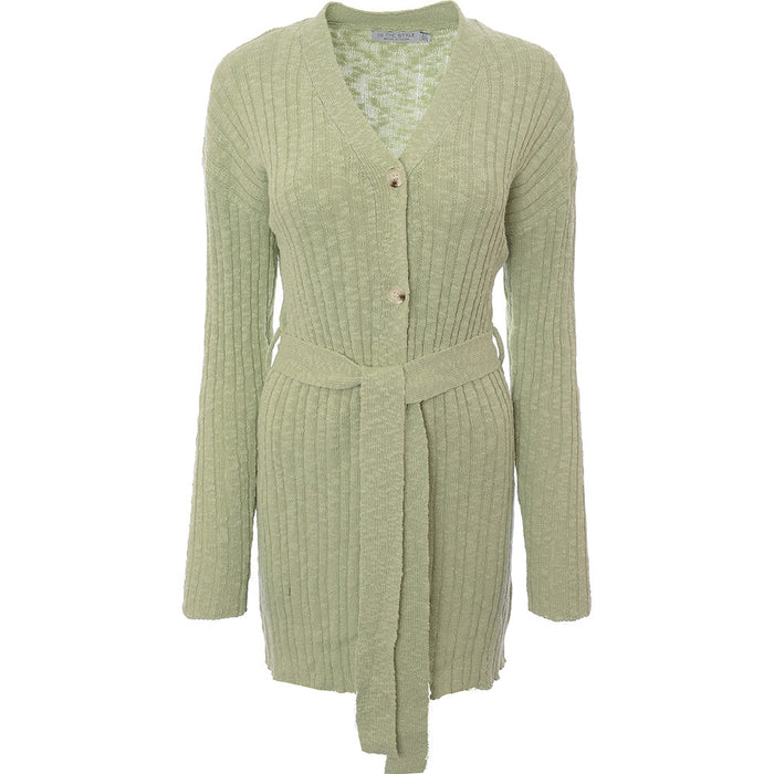 In The Style Womens Green Knitted Longline Cardigan Co-Ord