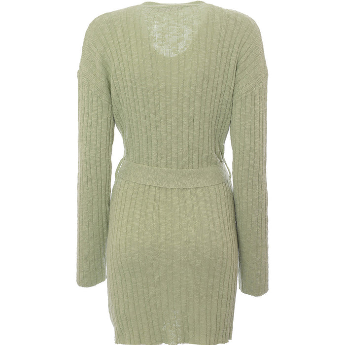 In The Style Womens Green Knitted Longline Cardigan Co-Ord