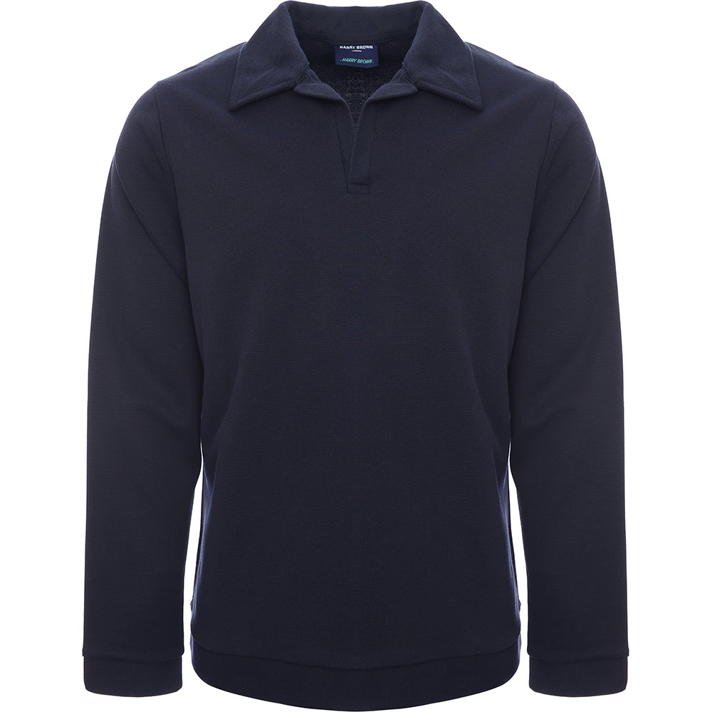 Harry Brown Mens Navy Mock Neck Polo Top