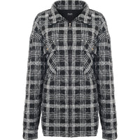 Mennace Men's Black And White Check Boucle Overshirt With Padded Lining