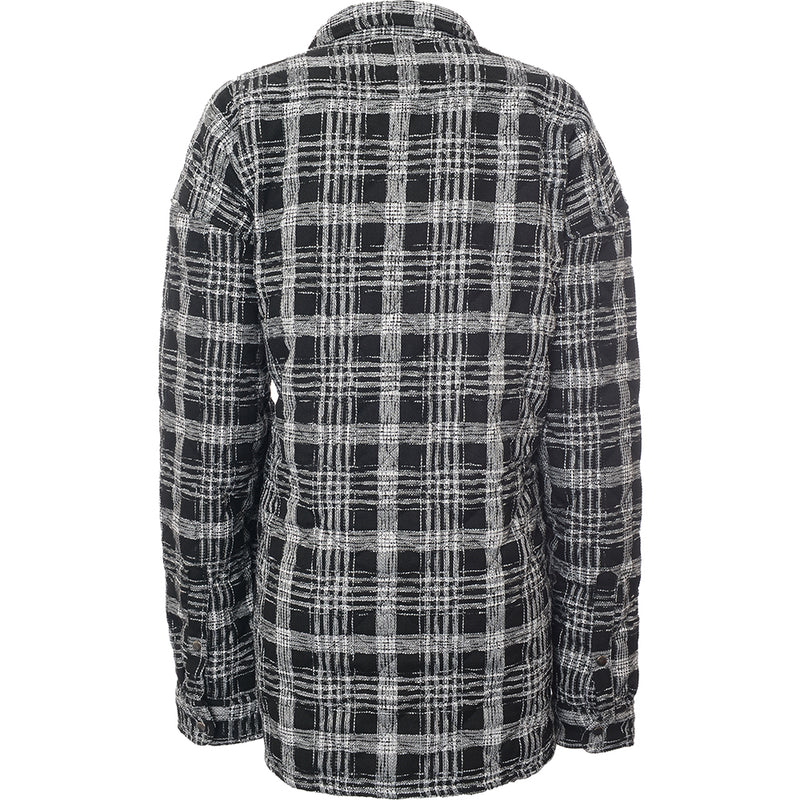 Mennace Men's Black And White Check Boucle Overshirt With Padded Lining