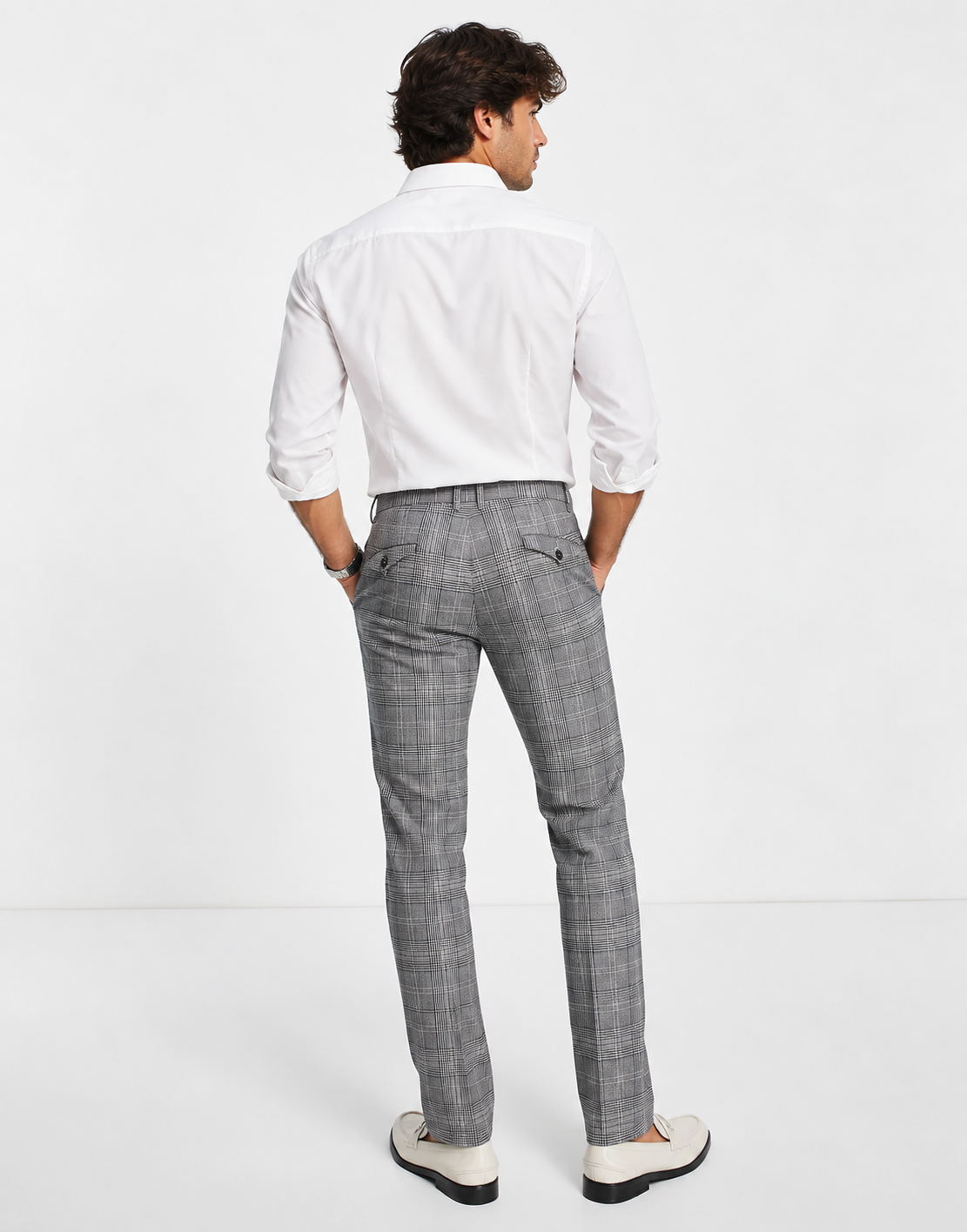 Twisted Tailor Mens Jose Skinny Suit Trousers in Grey Prince Of Wales Check