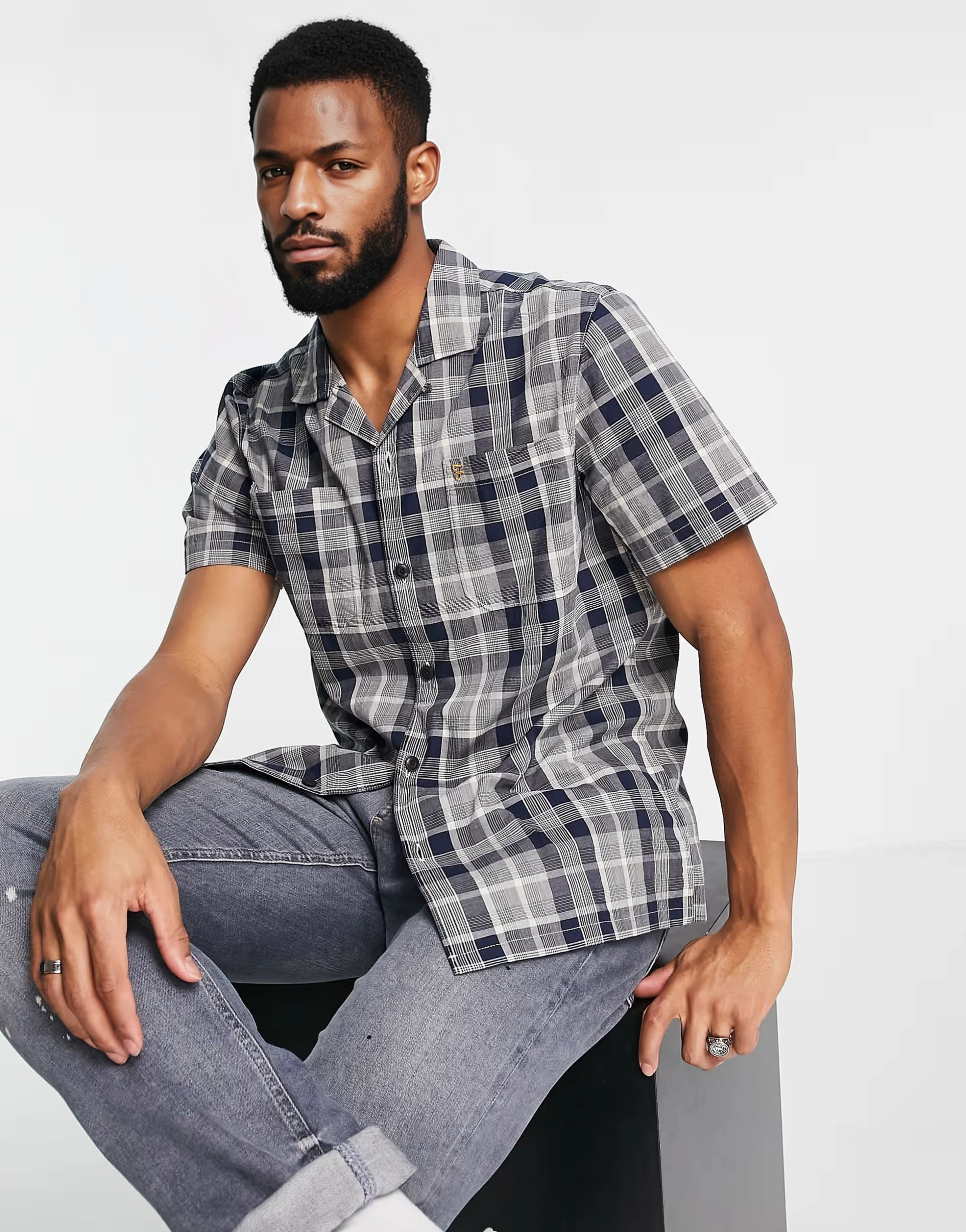 Farah Mens Check Shirt In Grey