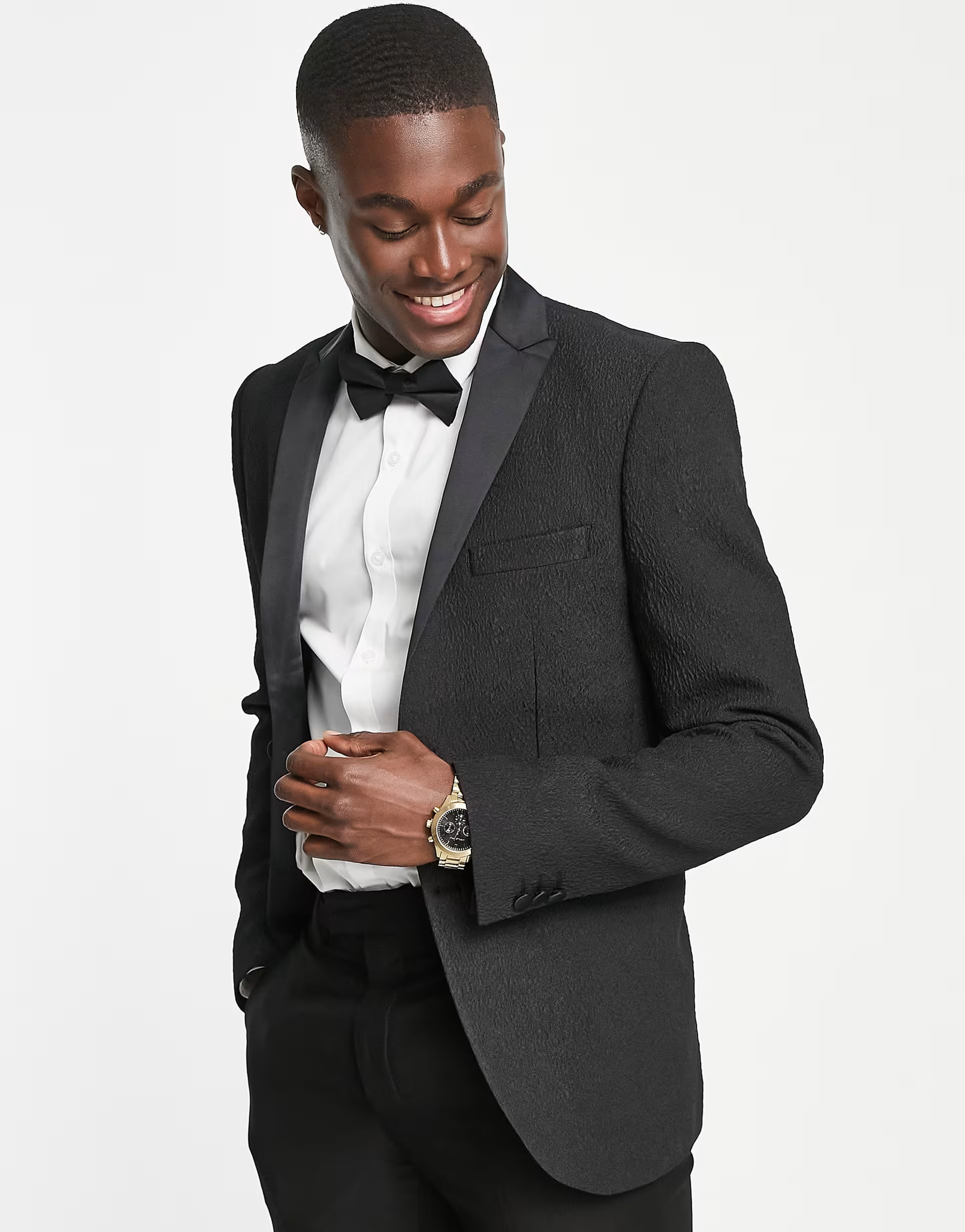 Bolongaro Trevor Mens Jacquard Skinny Fit Tuxedo Suit Jacket In Black