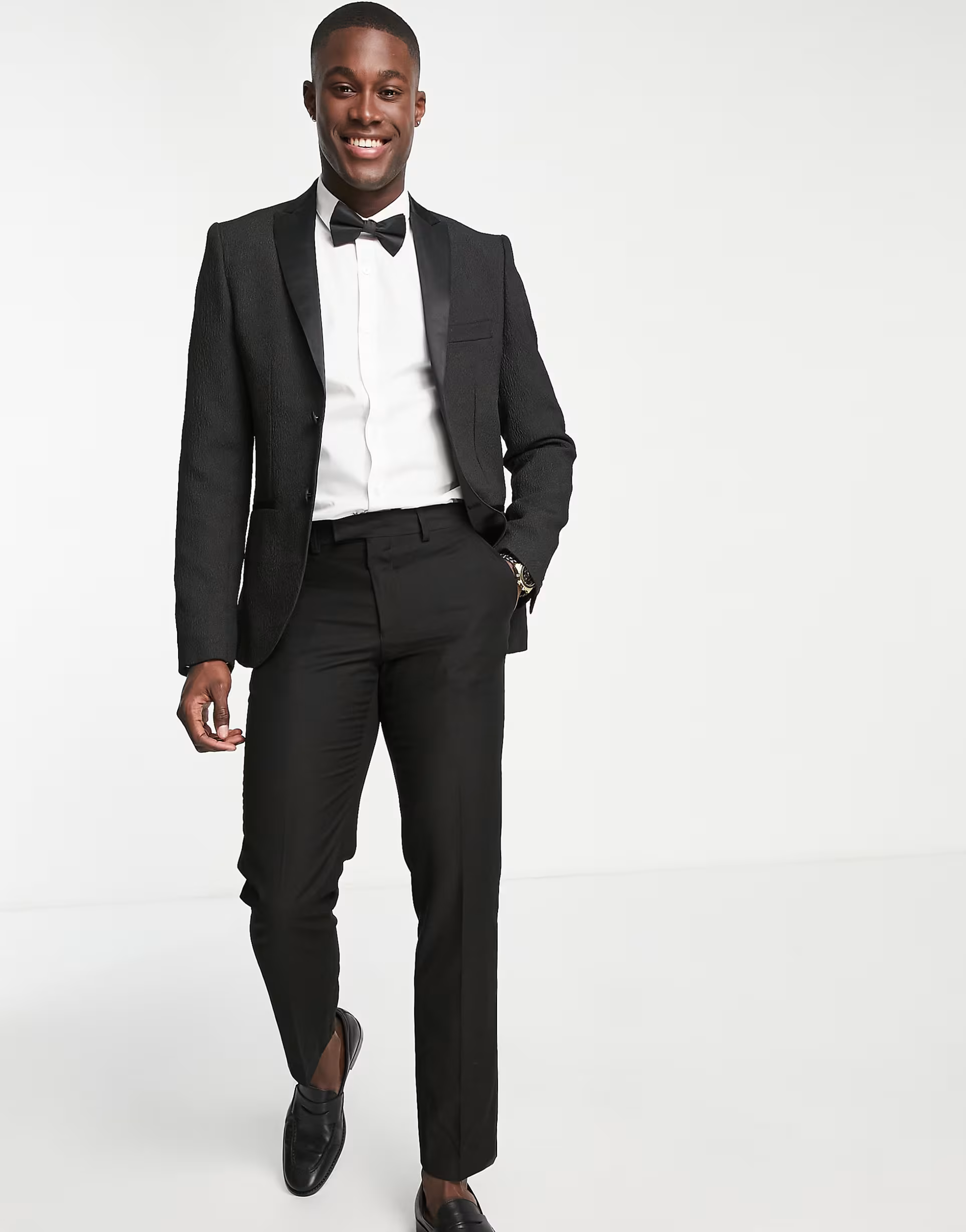 Bolongaro Trevor Mens Jacquard Skinny Fit Tuxedo Suit Jacket In Black