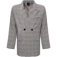 Mennace Mens Double Breasted Suit Jacket in Grey Check