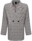 Mennace Mens Double Breasted Suit Jacket in Grey Check