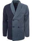 Mennace Men's Navy and Blue Spliced Pinstripe Double Breasted Blazer