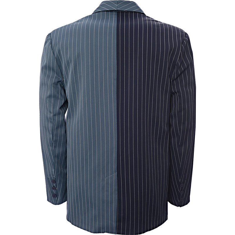 Mennace Men's Navy and Blue Spliced Pinstripe Double Breasted Blazer