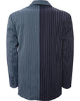 Mennace Men's Navy and Blue Spliced Pinstripe Double Breasted Blazer