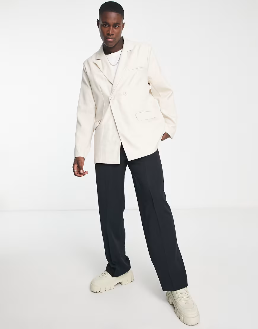 Mens Mennace Double Breasted Blazer In Beige Check