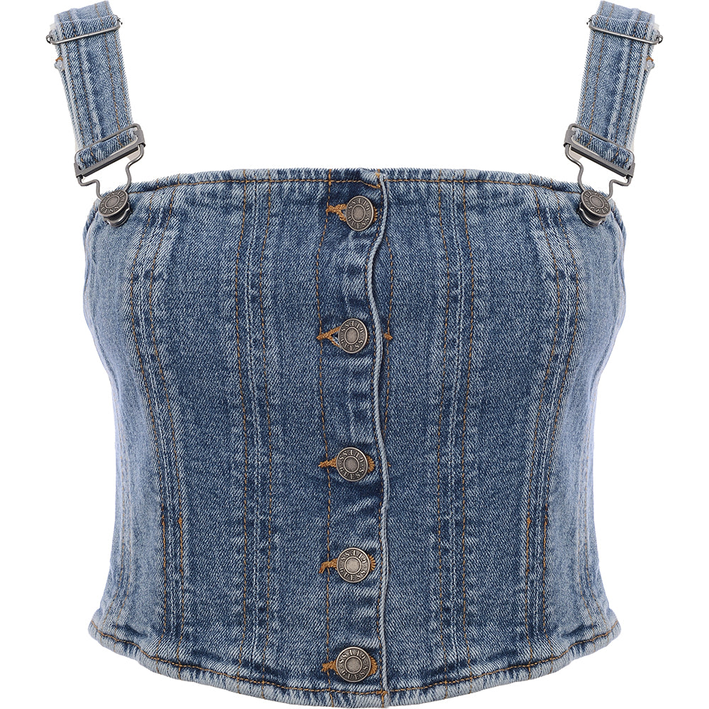 GUESS Originals Womens Medium Wash Co-Ord Bustier Denim Top