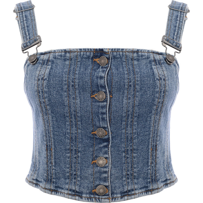 GUESS Originals Womens Medium Wash Co-Ord Bustier Denim Top