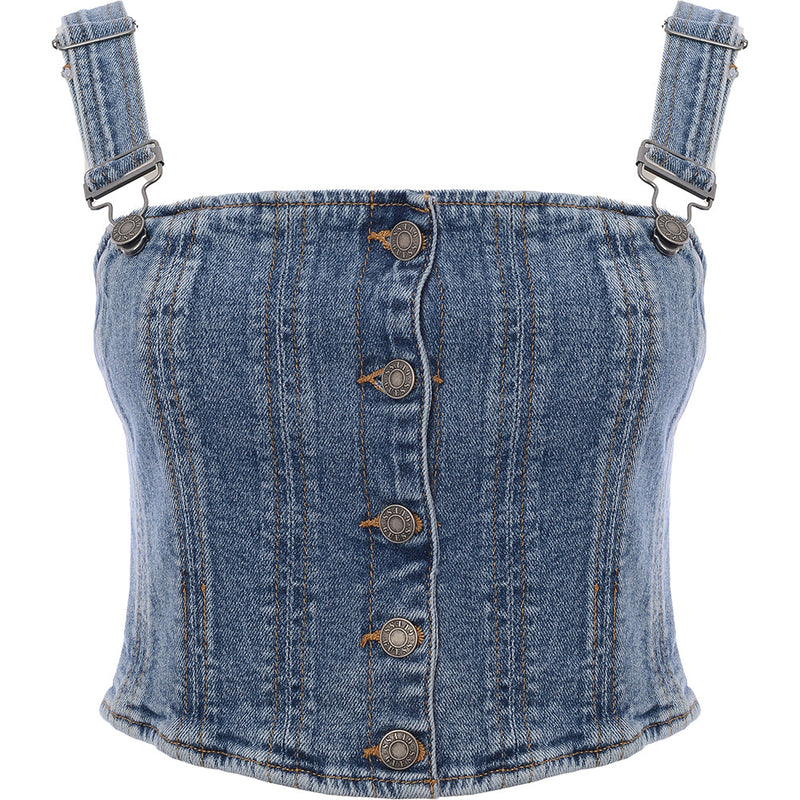 GUESS Originals Womens Medium Wash Co-Ord Bustier Denim Top