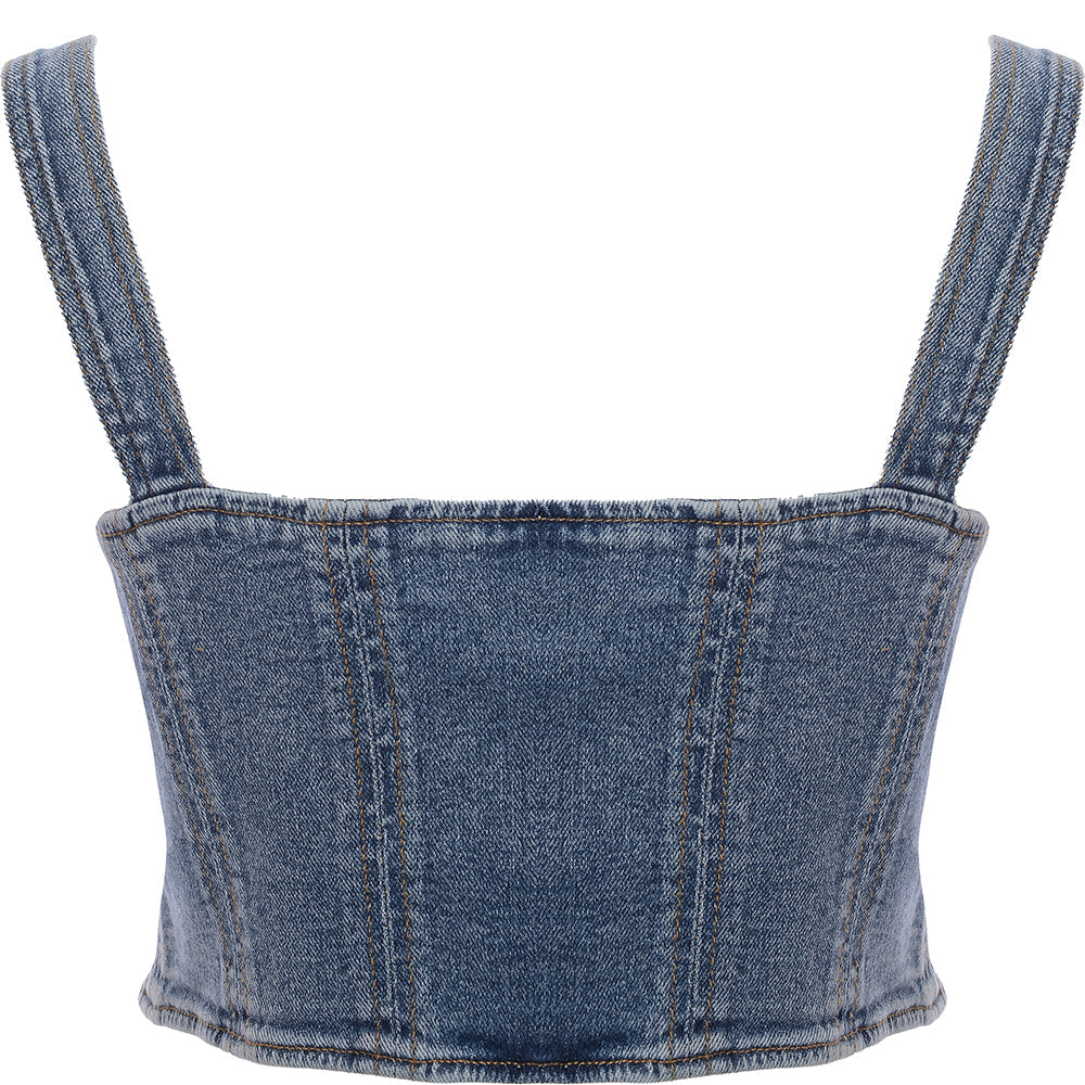 GUESS Originals Womens Medium Wash Co-Ord Bustier Denim Top