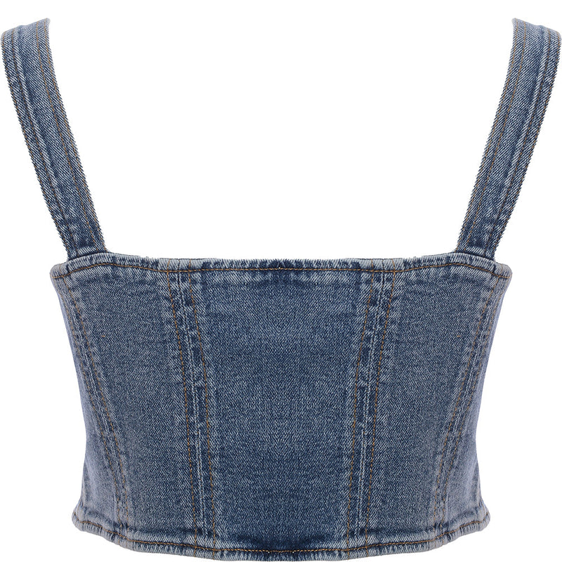 GUESS Originals Womens Medium Wash Co-Ord Bustier Denim Top