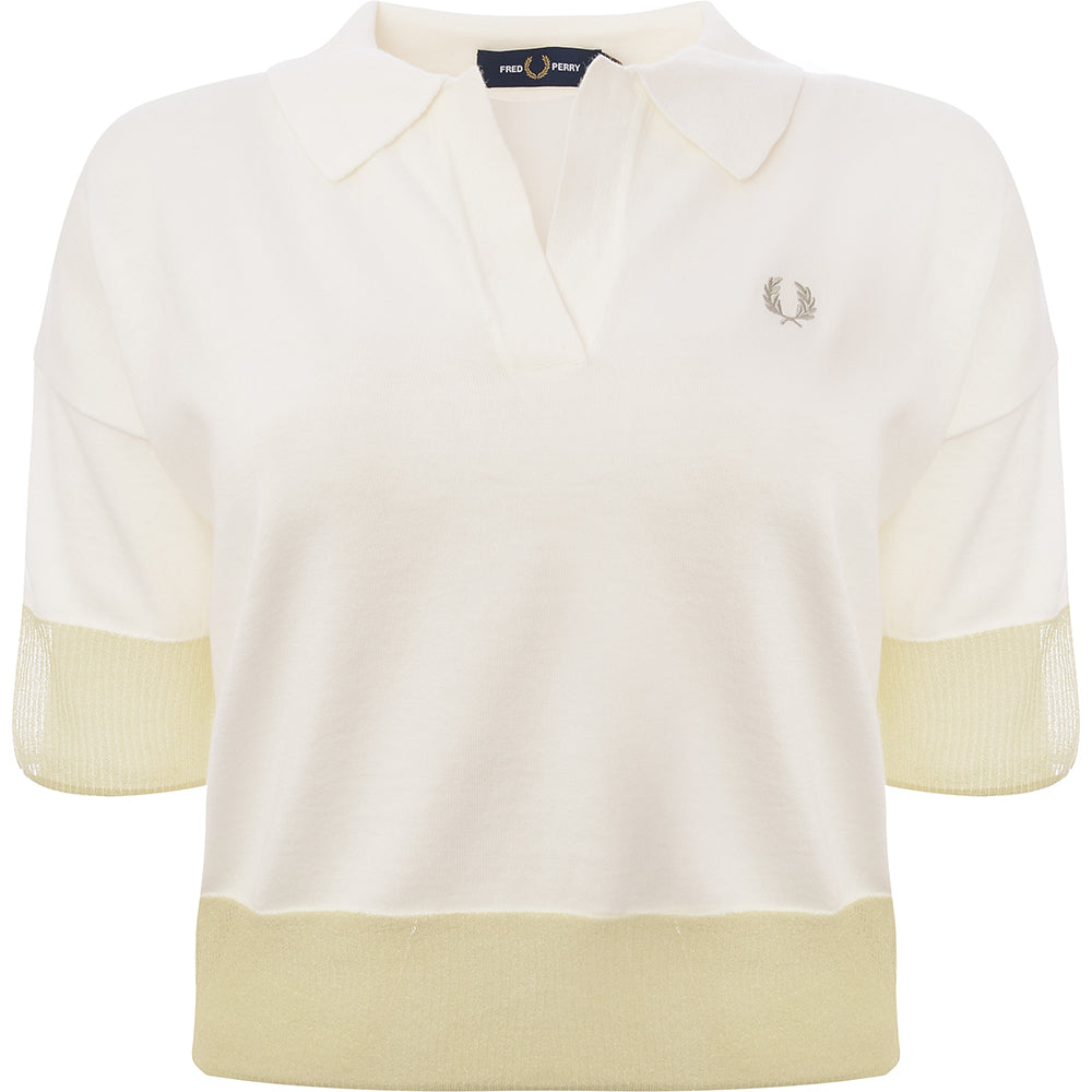 Fred Perry Womens Snow White Sheer Trim Knitted Polo Shirt