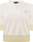 Fred Perry Womens Snow White Sheer Trim Knitted Polo Shirt