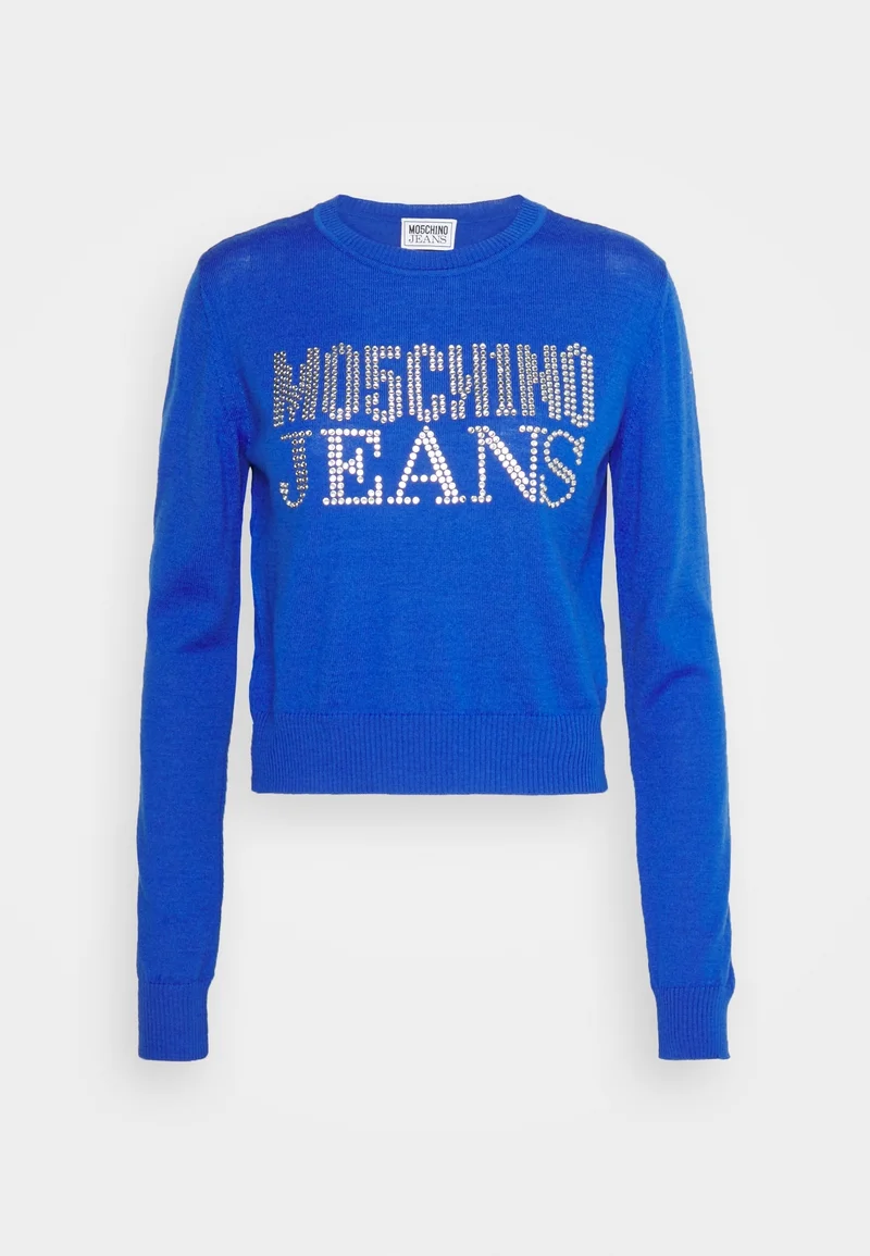 Rhinestone Logo Wool Blend Sweater in Blue