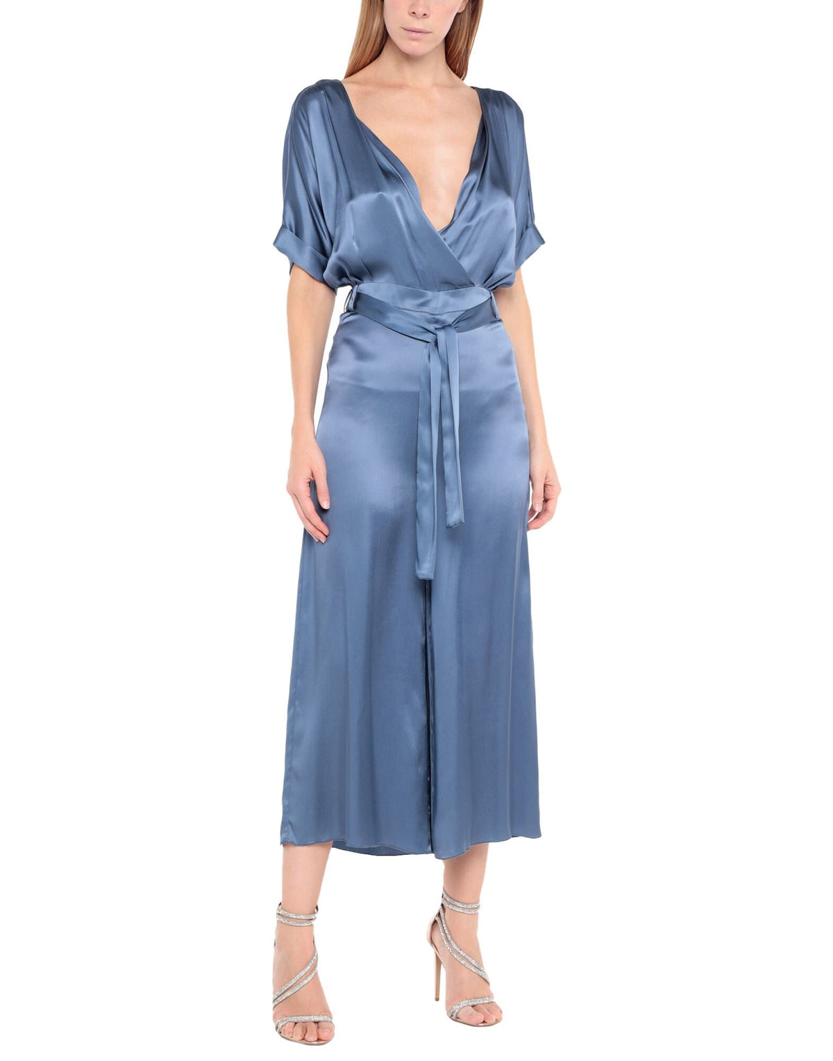 Semicouture Women's Deep Neck Satin Jumpsuit