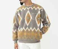 Beams Men's Grey B Boa Crew Neck